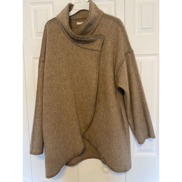 Andean Jackets & Blazers - Andean Wool Alpaca Wrap Coat Large Pockets Peru Cowl Neck Cross Body Closure